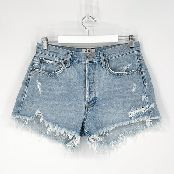 AGOLDE Parker High Rise Cutoff Denim Shorts Swapmeet Distressed Size 29 - Picture 2 of 7